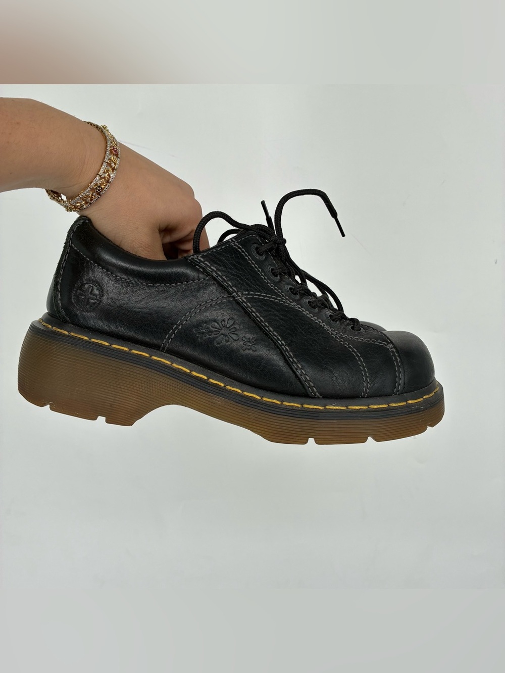 Rare Vintage Dr Martens Platform Chunky Daisy 8 Black Leather Floral 12283